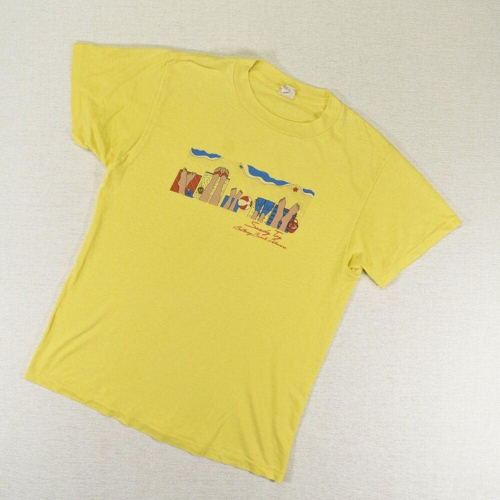 Vintage 80s Single Stitch Sandy Toz Bethany Beach Delaware T Shirt Large Yellow